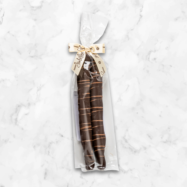Dark Chocolate Covered Caramel Pretzel Rods