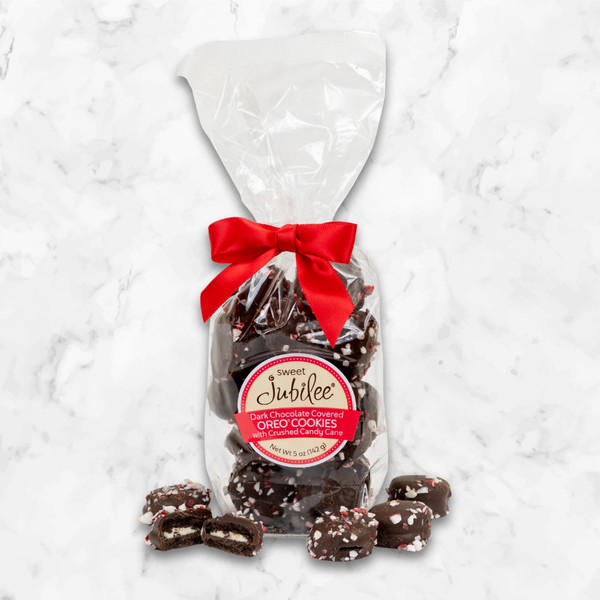 Dark Chocolate-Covered Mini Oreos® with Crushed Candy Cane