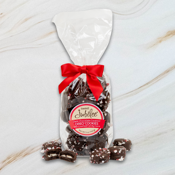 Dark Chocolate-Covered Mini Oreos® with Crushed Candy Cane
