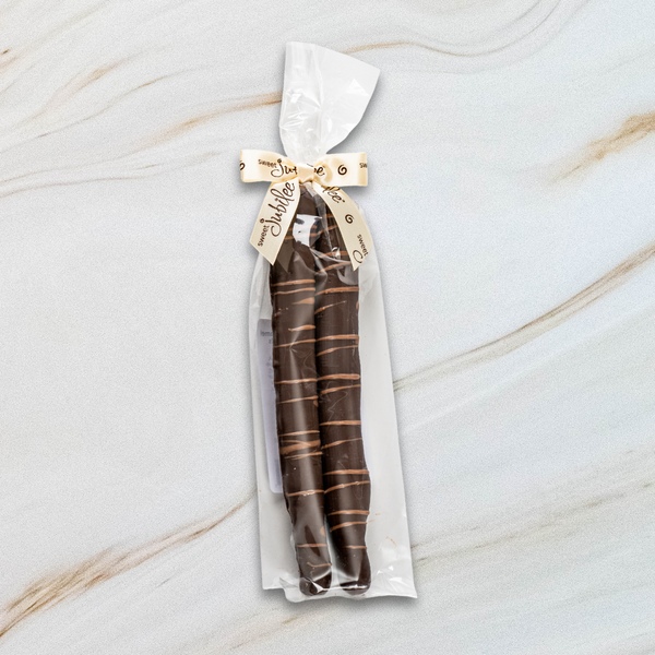 Dark Chocolate Covered Caramel Pretzel Rods
