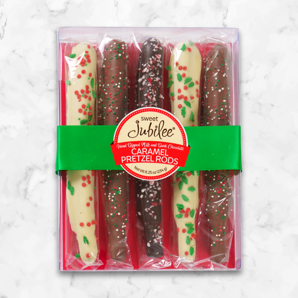 Holiday Chocolate Covered Caramel Pretzel Rod Box
