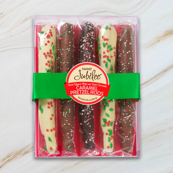 Holiday Chocolate Covered Caramel Pretzel Rod Box
