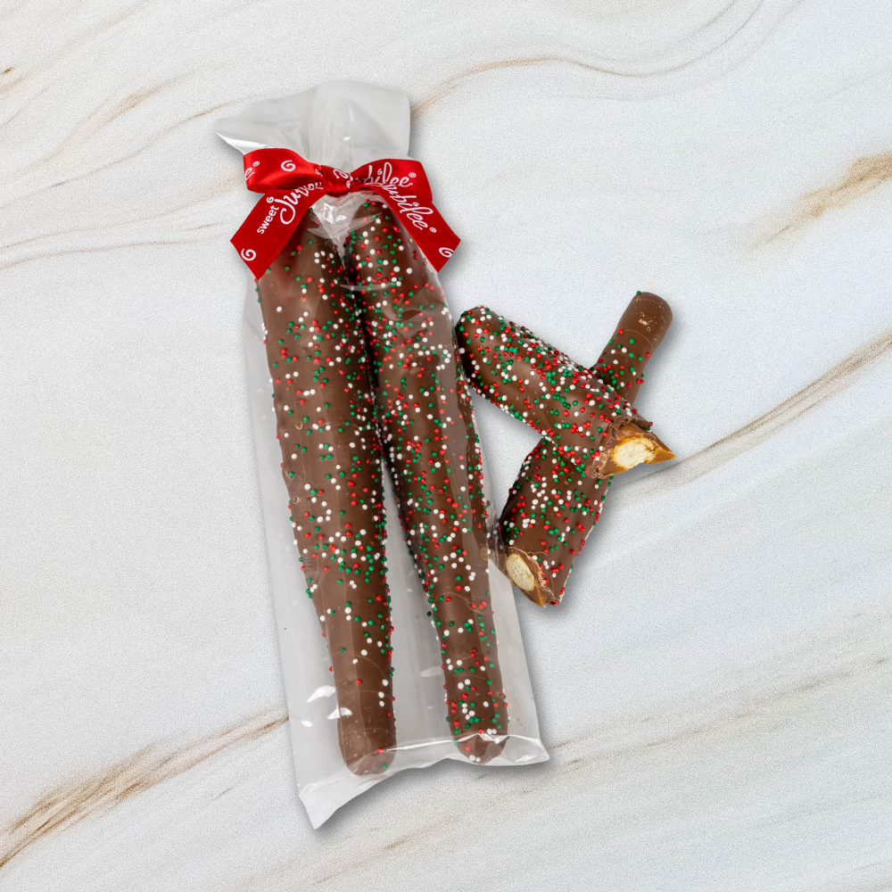 Holiday Milk Chocolate Covered Caramel Pretzel Rods