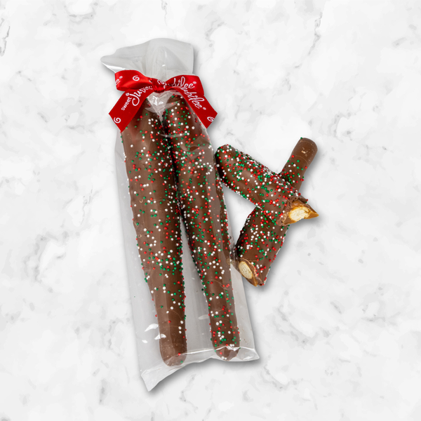 Holiday Milk Chocolate Covered Caramel Pretzel Rods