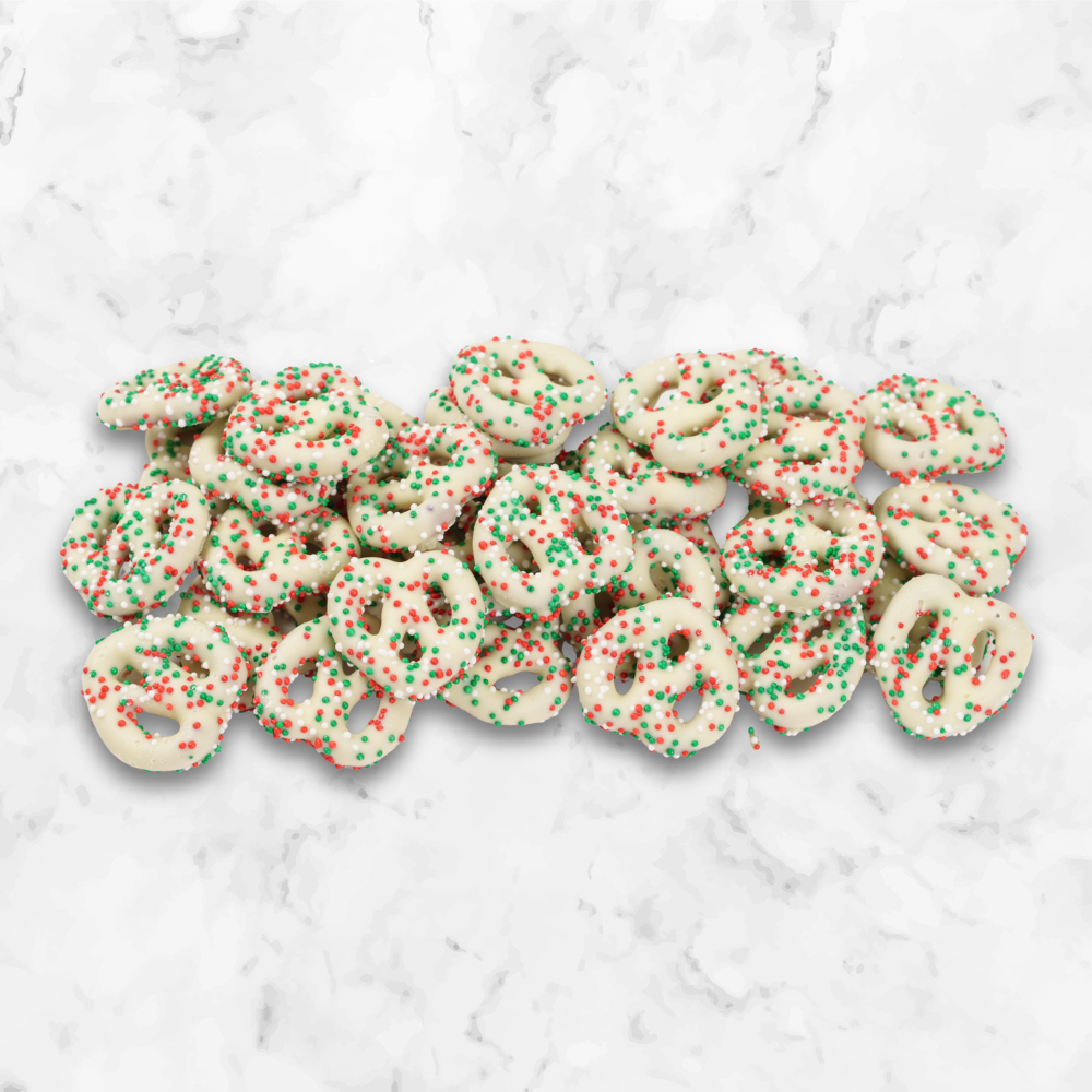Holiday White Chocolate Covered Mini Pretzel Twists