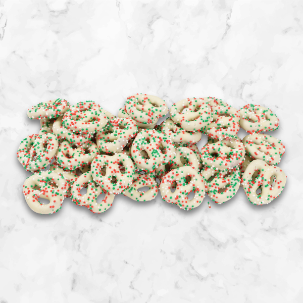 Holiday White Chocolate Covered Mini Pretzel Twists