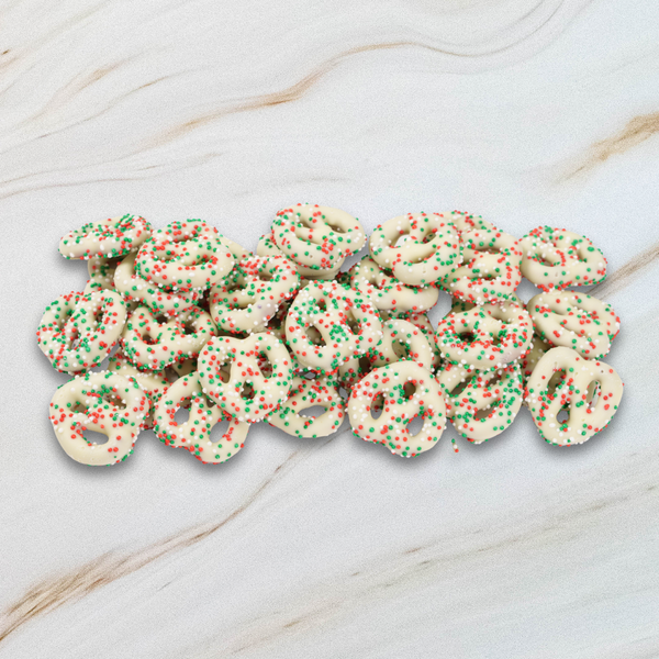 Holiday White Chocolate Covered Mini Pretzel Twists