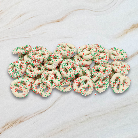 Holiday White Chocolate Covered Mini Pretzel Twists