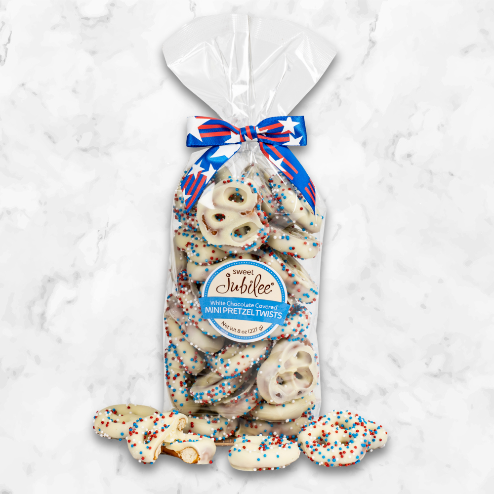 Patriotic White Chocolate Covered Mini Pretzel Twists