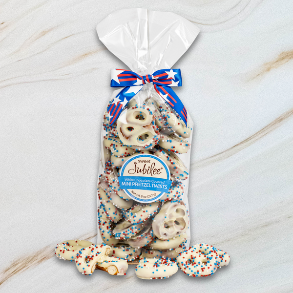 Patriotic White Chocolate Covered Mini Pretzel Twists
