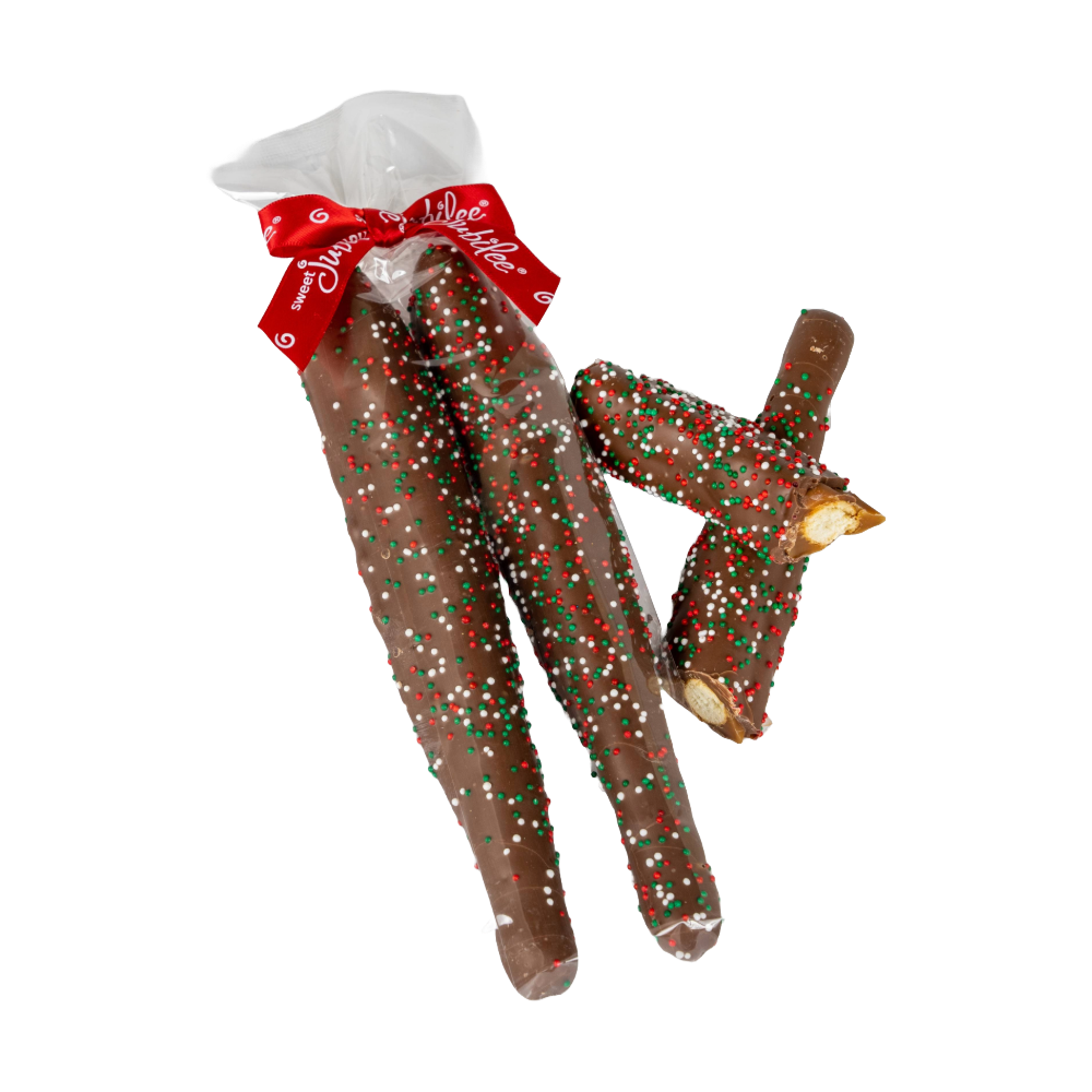 Holiday Milk Chocolate-Covered Caramel Pretzel Rods
