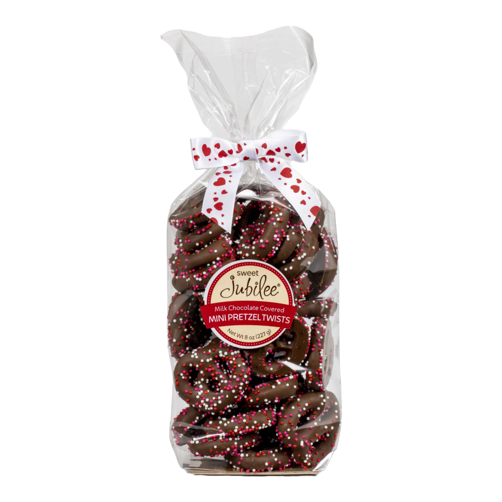 Milk Chocolate-Covered Mini Pretzel Twists with Valentine's Day Nonpareils