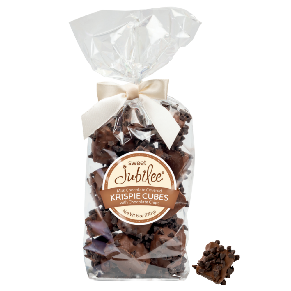Milk Chocolate-Covered Krispie Cubes with Mini Chocolate Chips