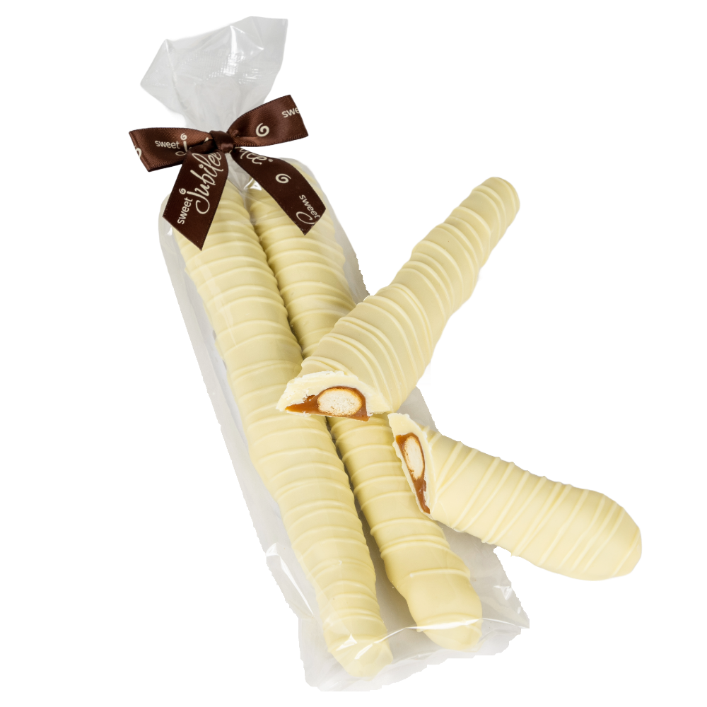 White Chocolate-Covered Caramel Pretzel Rods