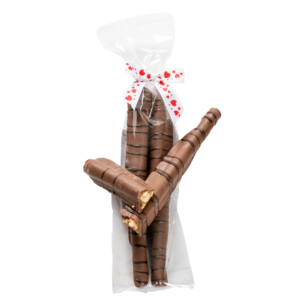 Milk Chocolate-Covered Valentine's Day Caramel Pretzel Rods