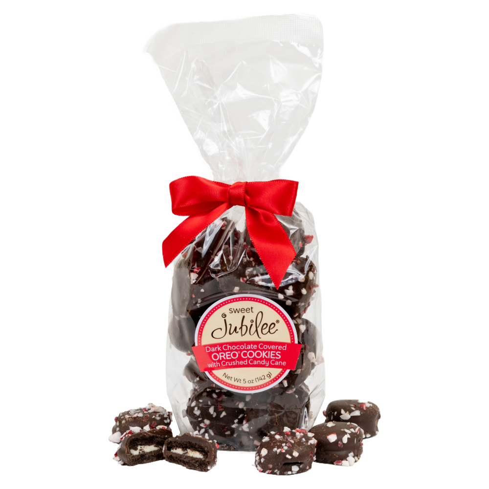 Dark Chocolate-Covered Mini Oreos® with Crushed Candy Cane