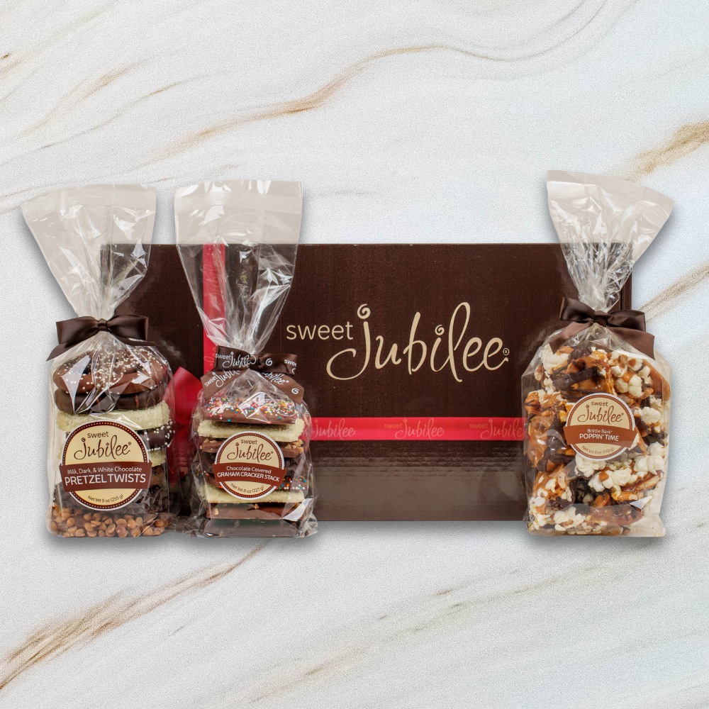 Stack Box of Chocolate Pretzels, Graham Crackers, & Brittle | Sweet Jubilee
