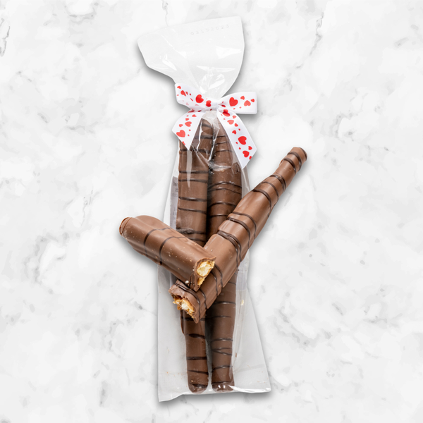 Valentine's Day Milk Chocolate Covered Caramel Pretzel Rods