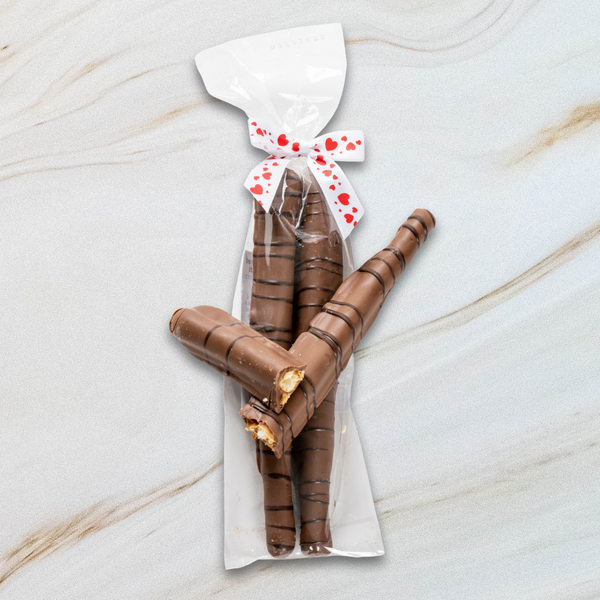 Valentine's Day Milk Chocolate Covered Caramel Pretzel Rods