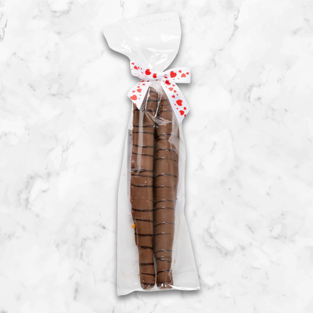Valentine's Day Milk Chocolate Covered Caramel Pretzel Rods