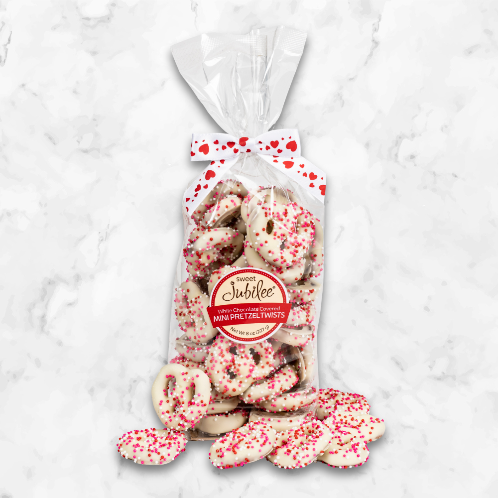 Valentine's Day White Chocolate Covered Mini Pretzel Twists