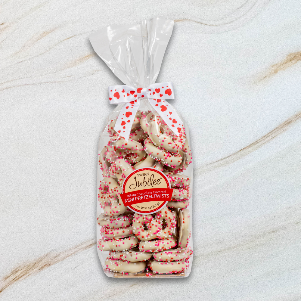 Valentine's Day White Chocolate Covered Mini Pretzel Twists