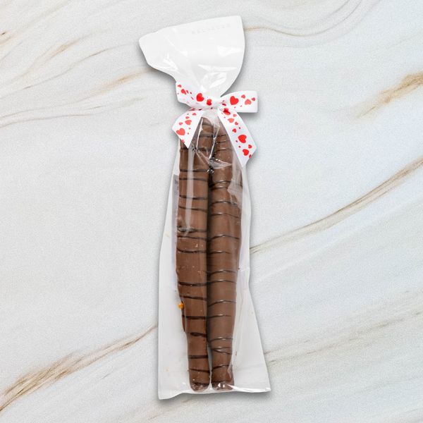 Valentine's Day Milk Chocolate Covered Caramel Pretzel Rods