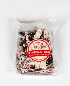 A holiday seasonal delight, peppermint bark, in a gift bag