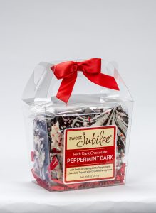 Sweet Jubilee Rich dark chocolate peppermint bark in a gift box as a holiday seasonal delight