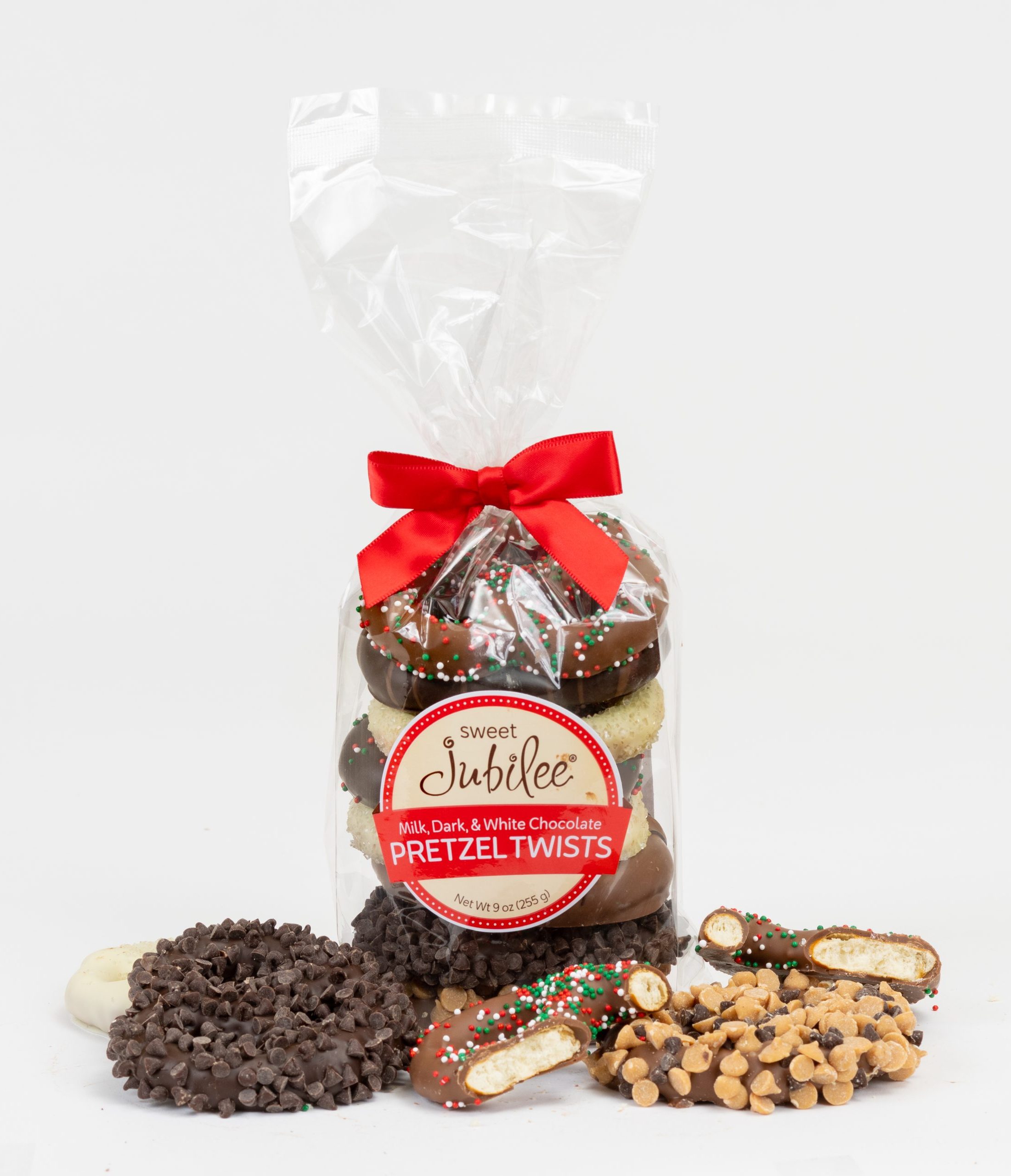 Assorted pretzel twists with gourmet chocolate