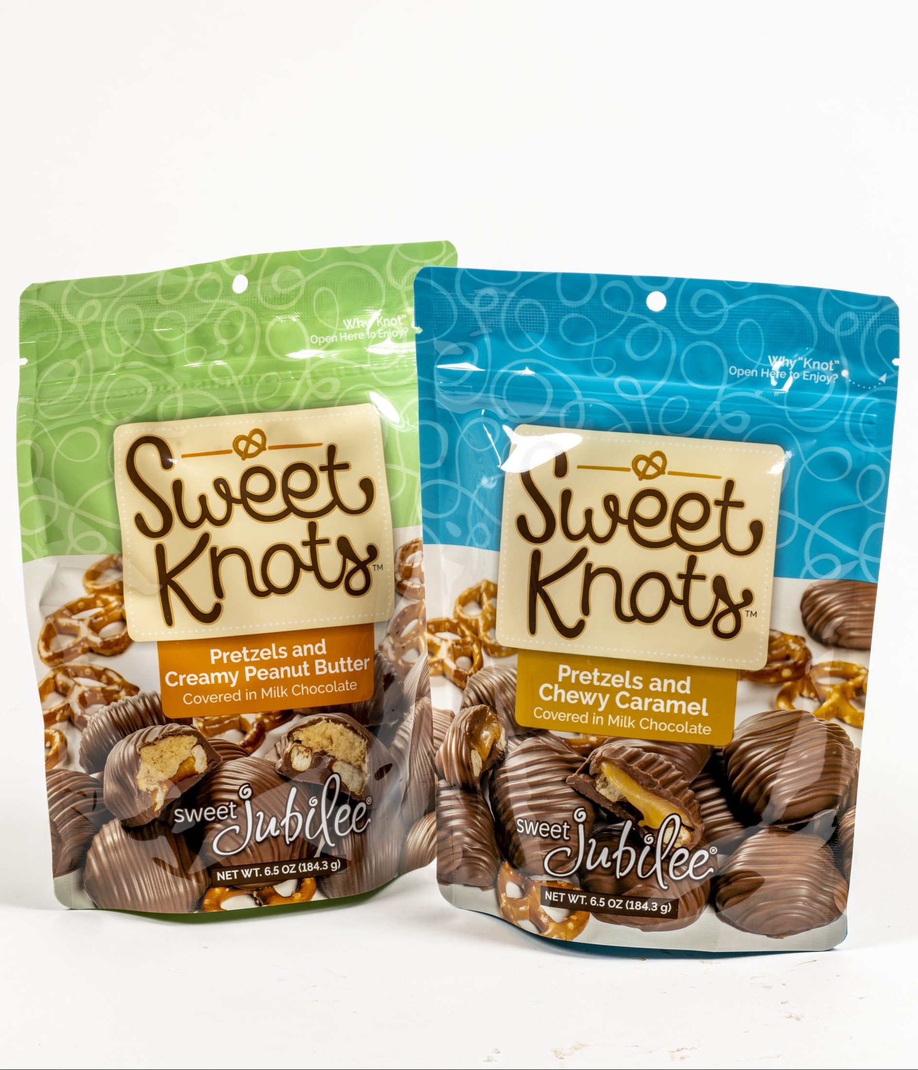 assorted sweet knots with gourmet chocolate, caramel, and peanut butter