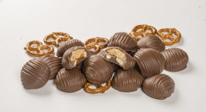 delicious sweet chocolate confections with pretzels and caramel